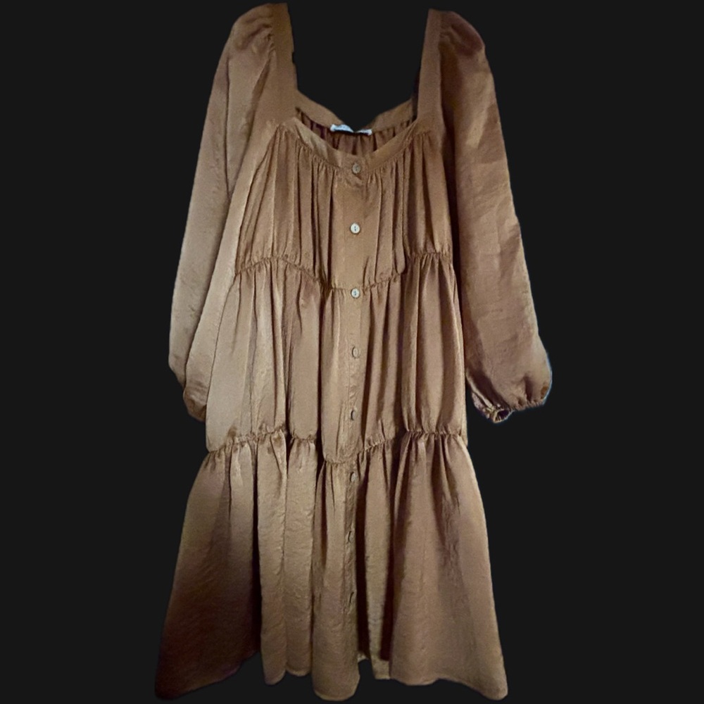 She + Sky Brown Long Sleeve Tiered Dress